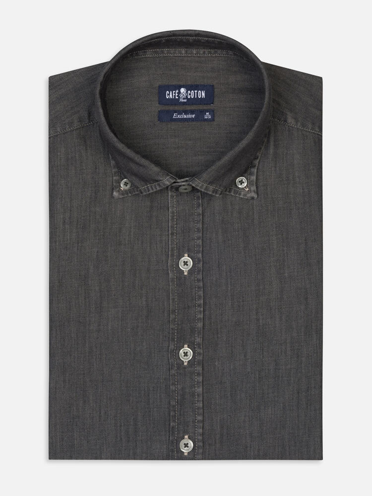 Joey Carbon Denim Shirt - Buttoned down collar