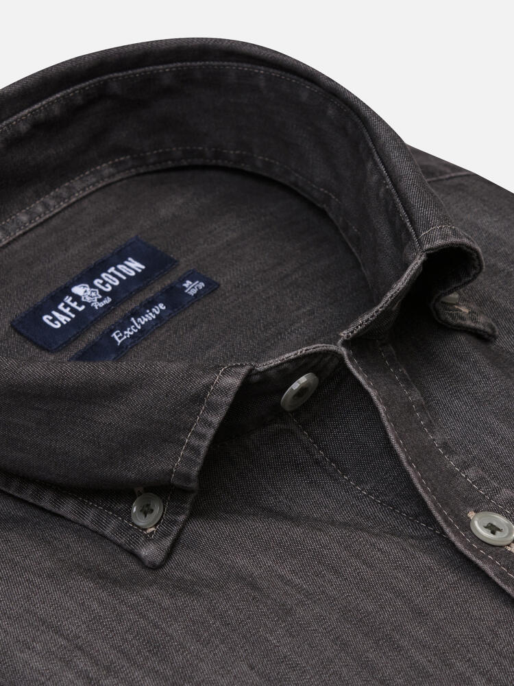 Joey koolstof denim overhemd - Button down Kraag