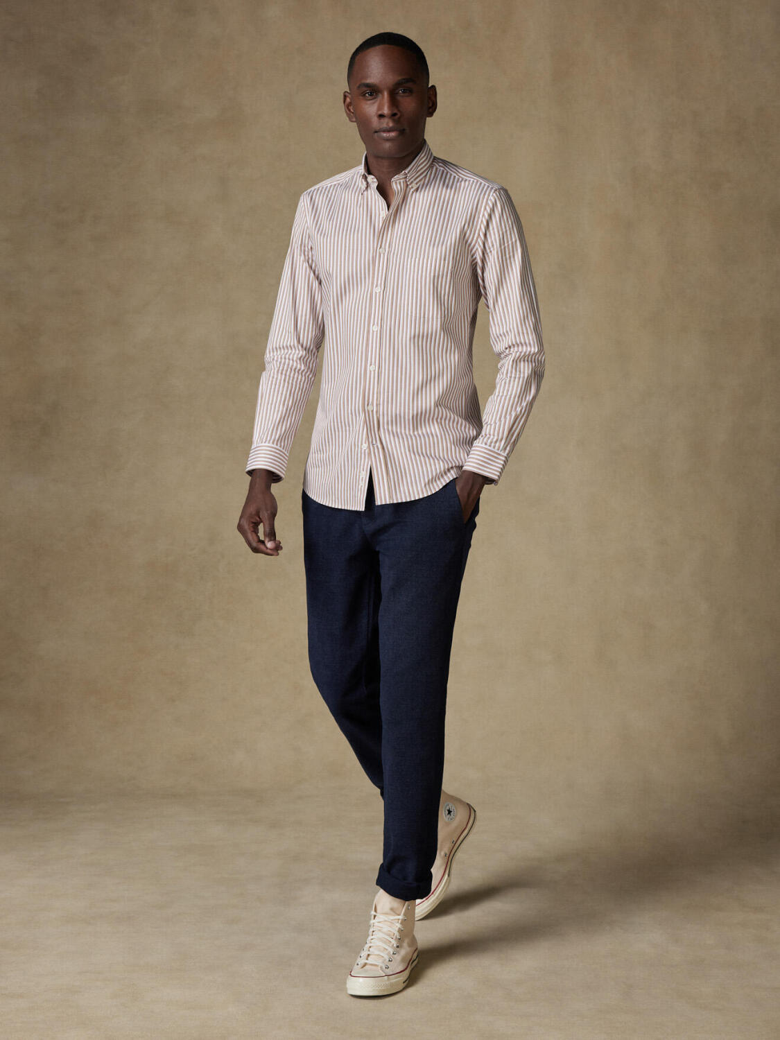 Hemd Kenneth mit Streifen in beige - Buttondown Kragen