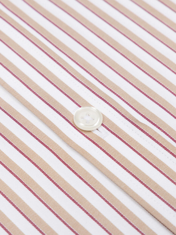 Kenneth Beige Streep Overhemd - Button-down kraag