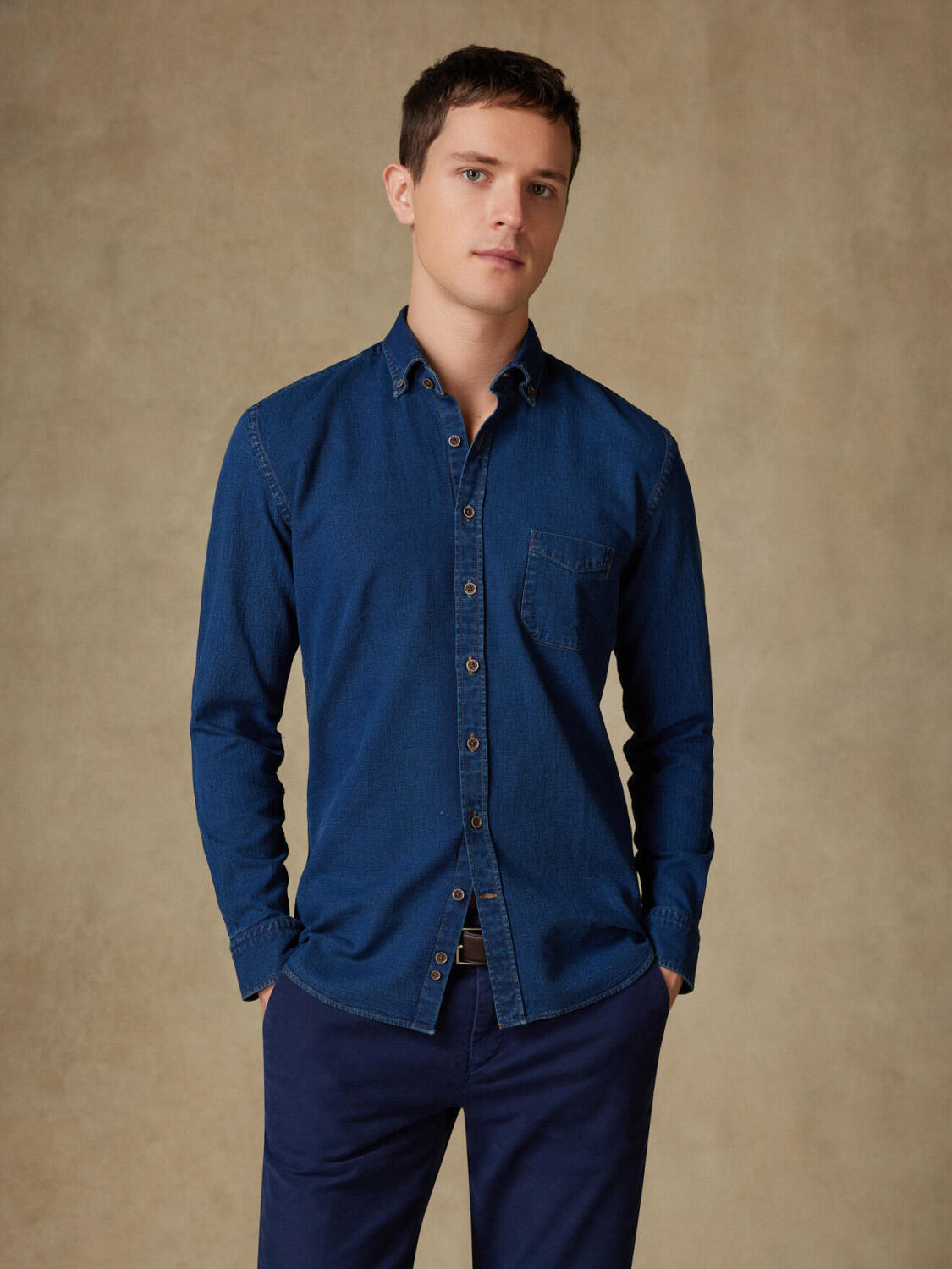 Hemd Kurt aus Indigo-Oxford  - Buttondown Kragen