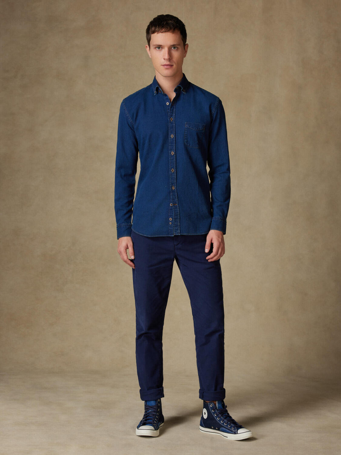 Hemd Kurt aus Indigo-Oxford  - Buttondown Kragen