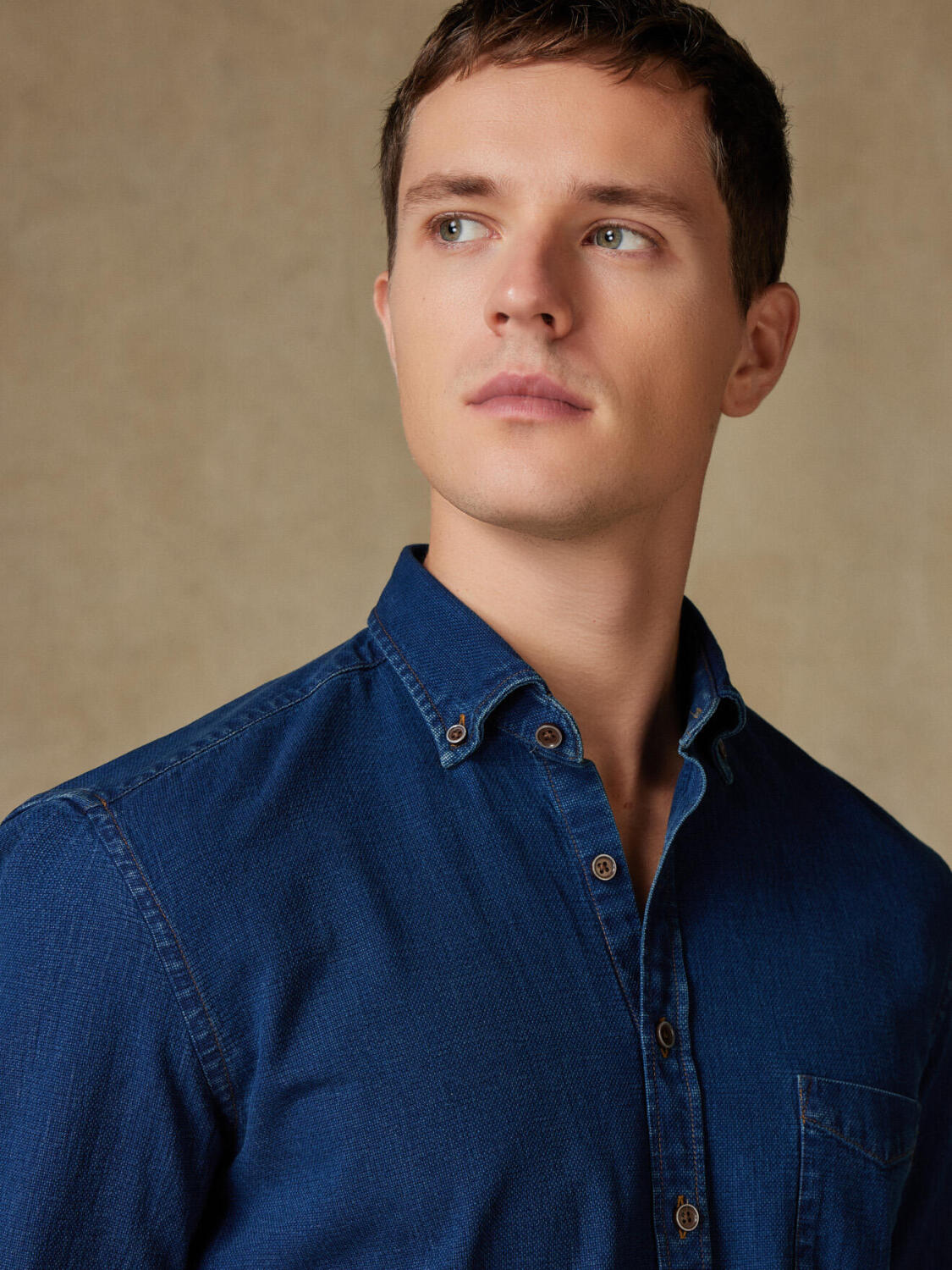 Hemd Kurt aus Indigo-Oxford  - Buttondown Kragen