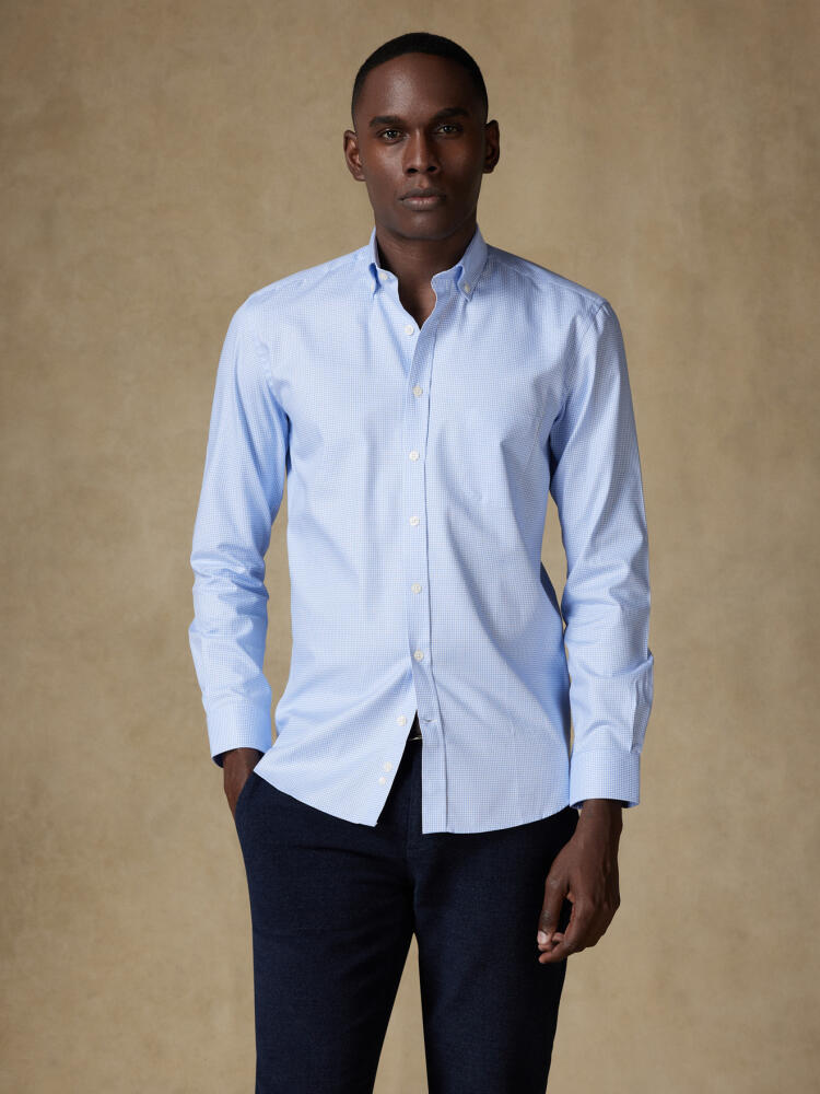 Chemise Landry en vichy ciel  - Col Boutonné