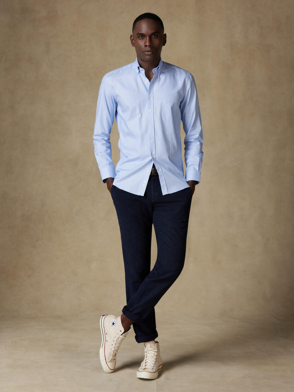 Landry hemels geruit overhemd  - Button-down kraag