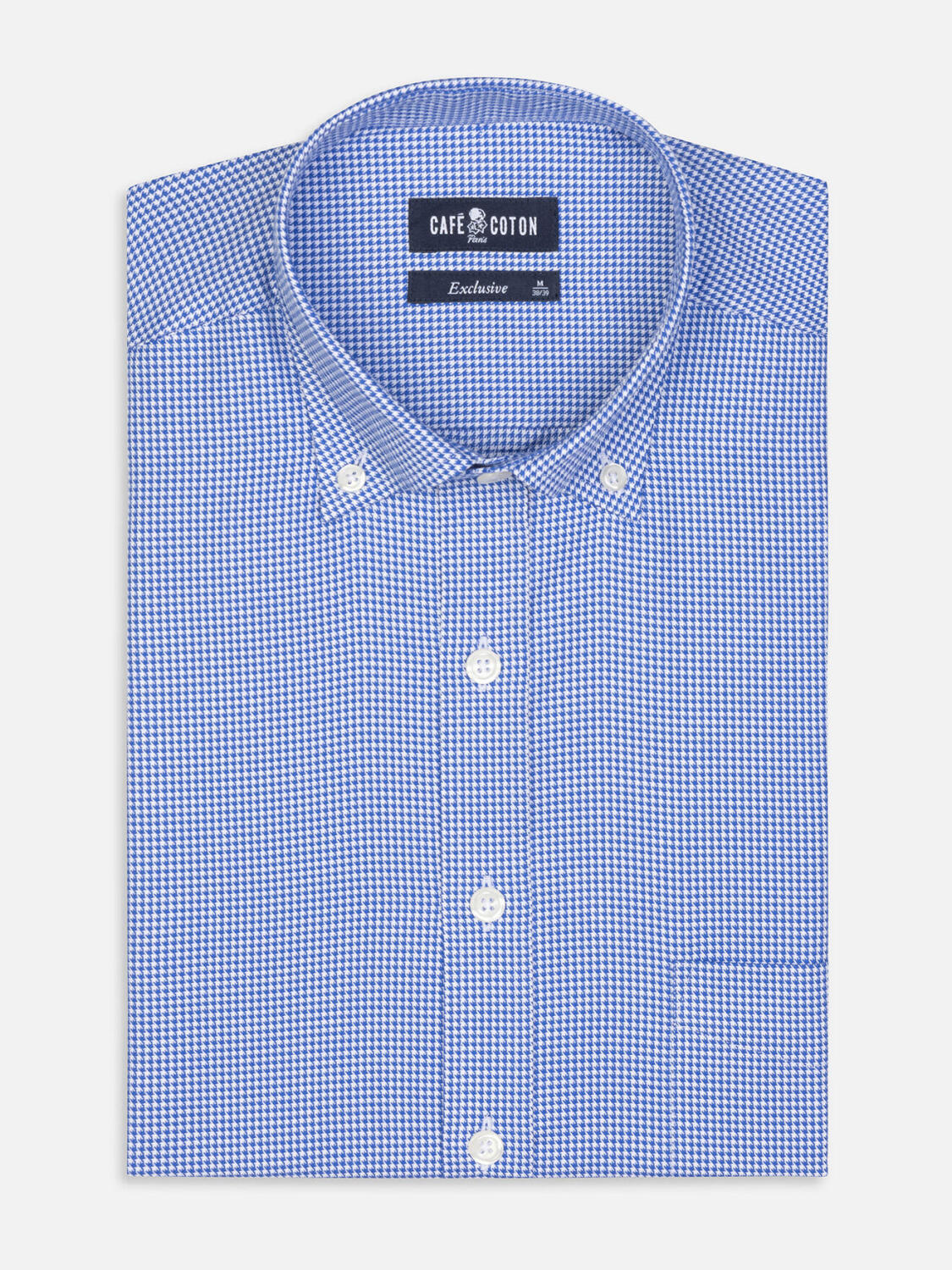 Chemise Landry en vichy bleu - Col Boutonné