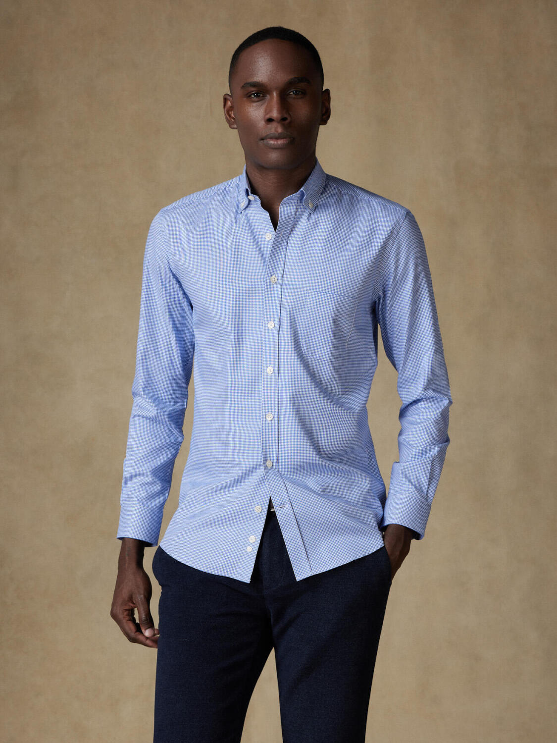 Chemise Landry en vichy bleu - Col Boutonné