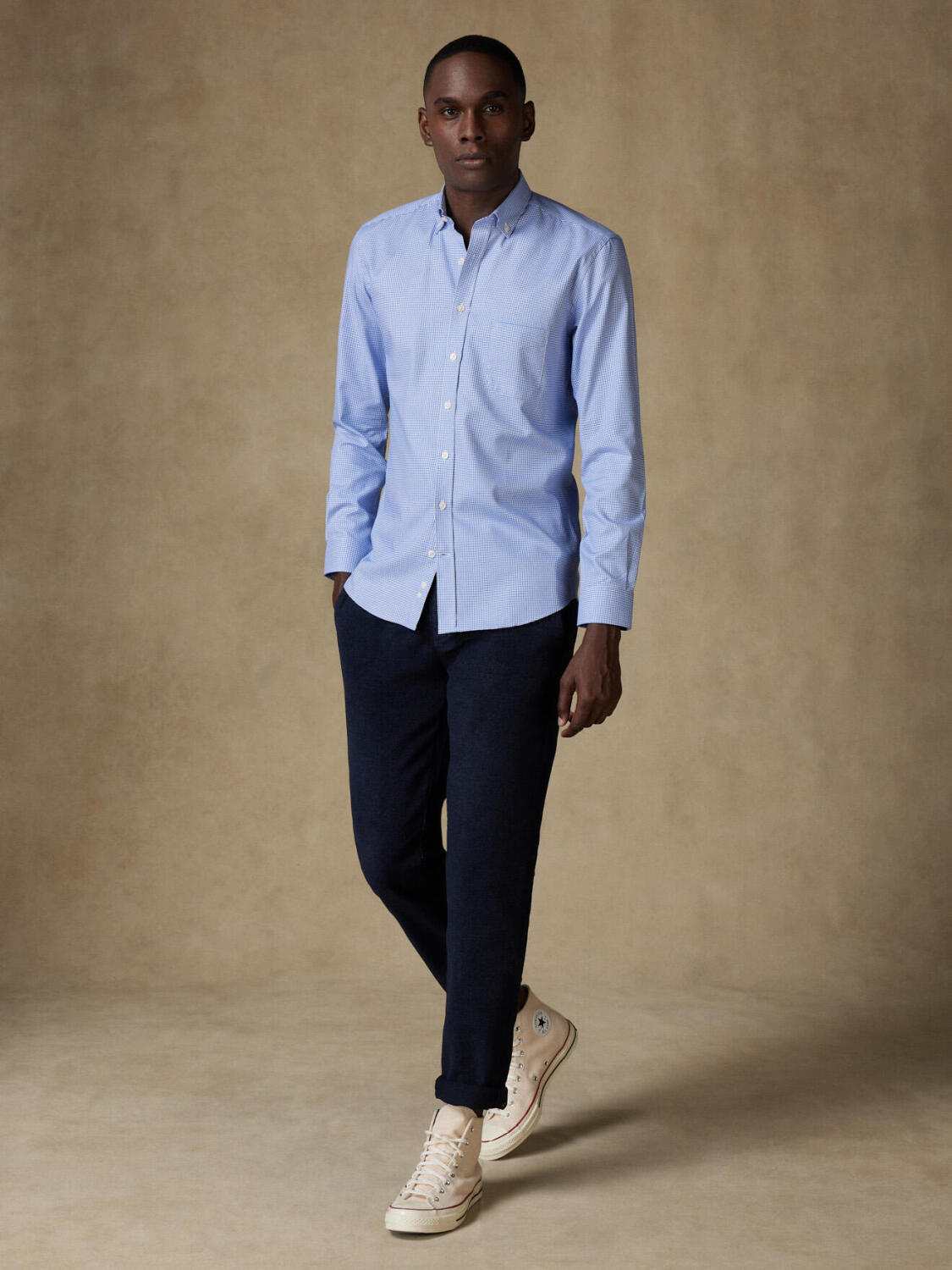 Chemise Landry en vichy bleu - Col Boutonné