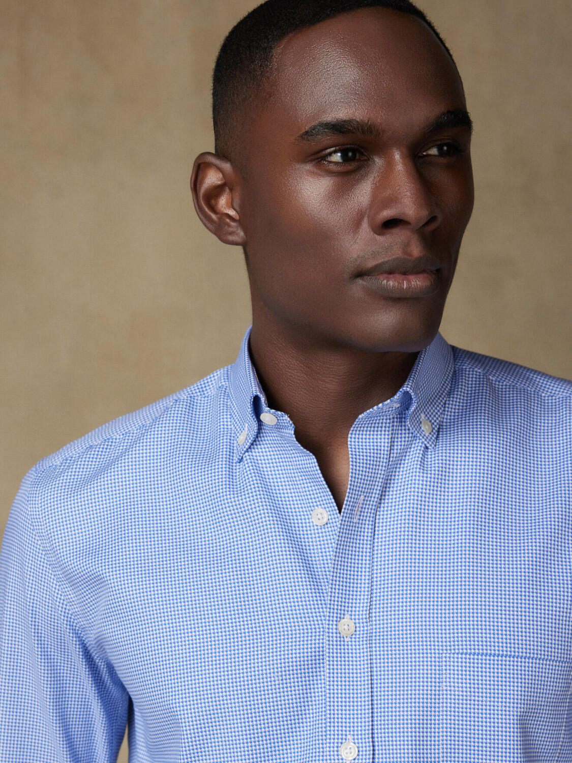 Chemise Landry en vichy bleu - Col Boutonné