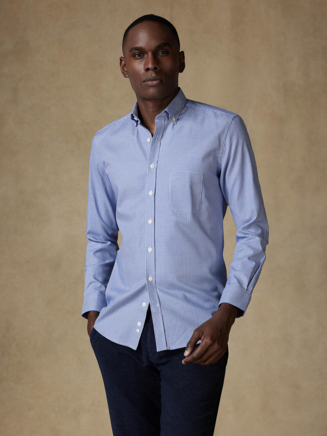 Chemise Landry en vichy marine - Col Boutonné