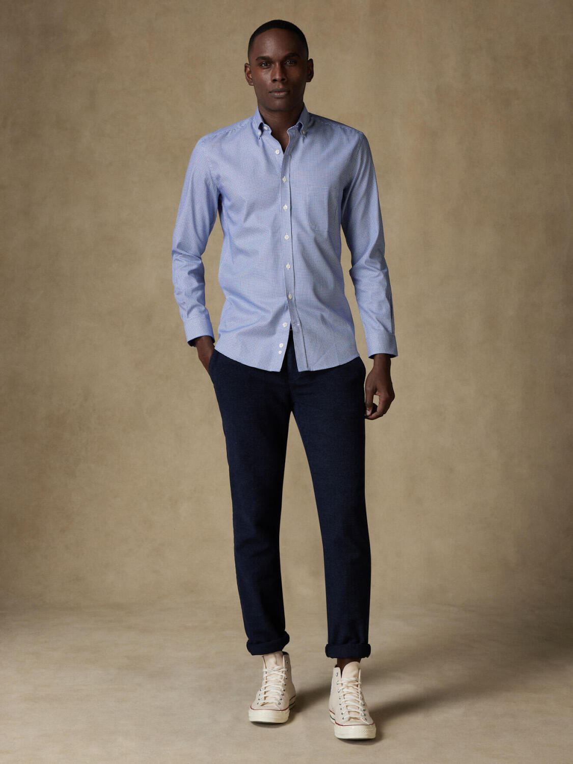 Chemise Landry en vichy marine - Col Boutonné