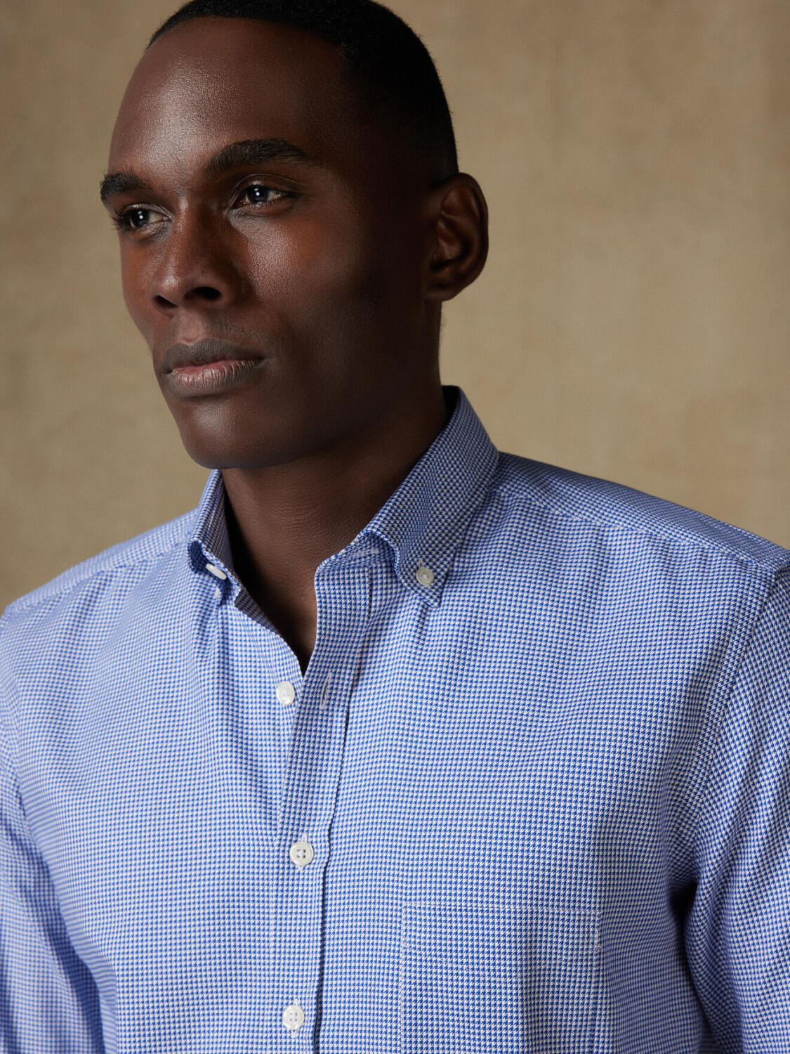 Chemise Landry en vichy marine - Col Boutonné