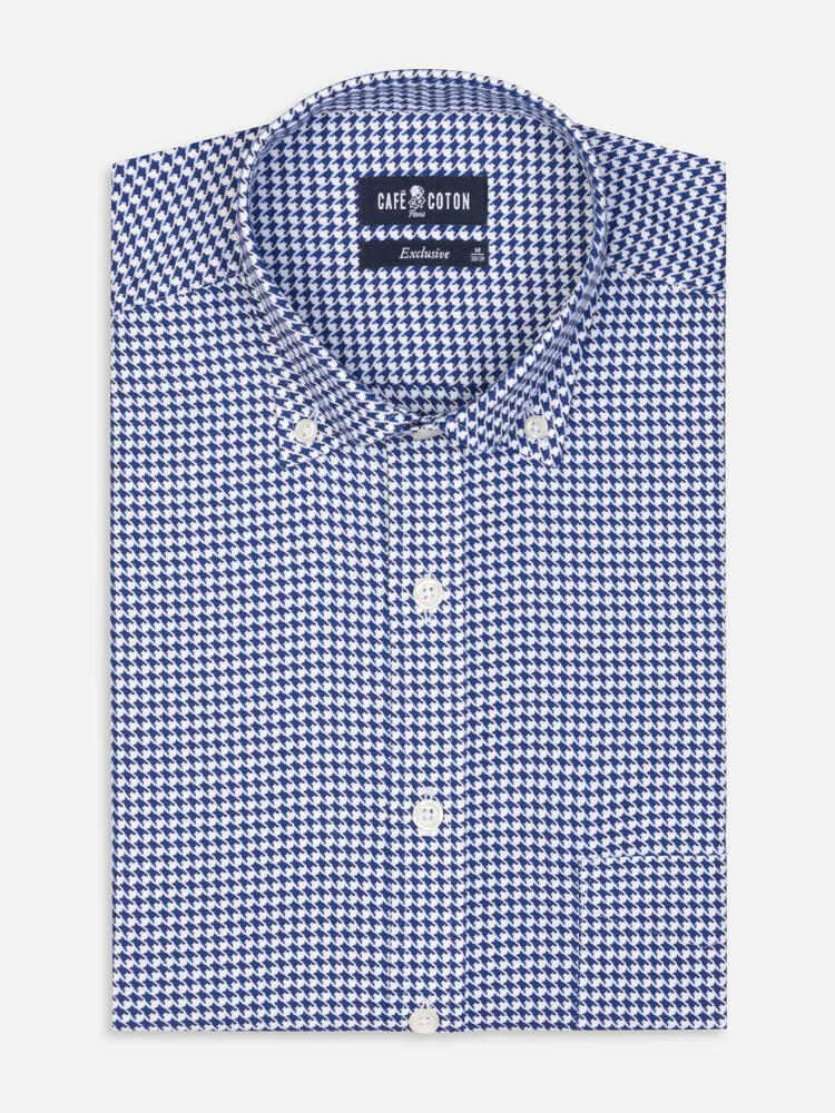 Leelan shirt, navy textured  - Button down collar