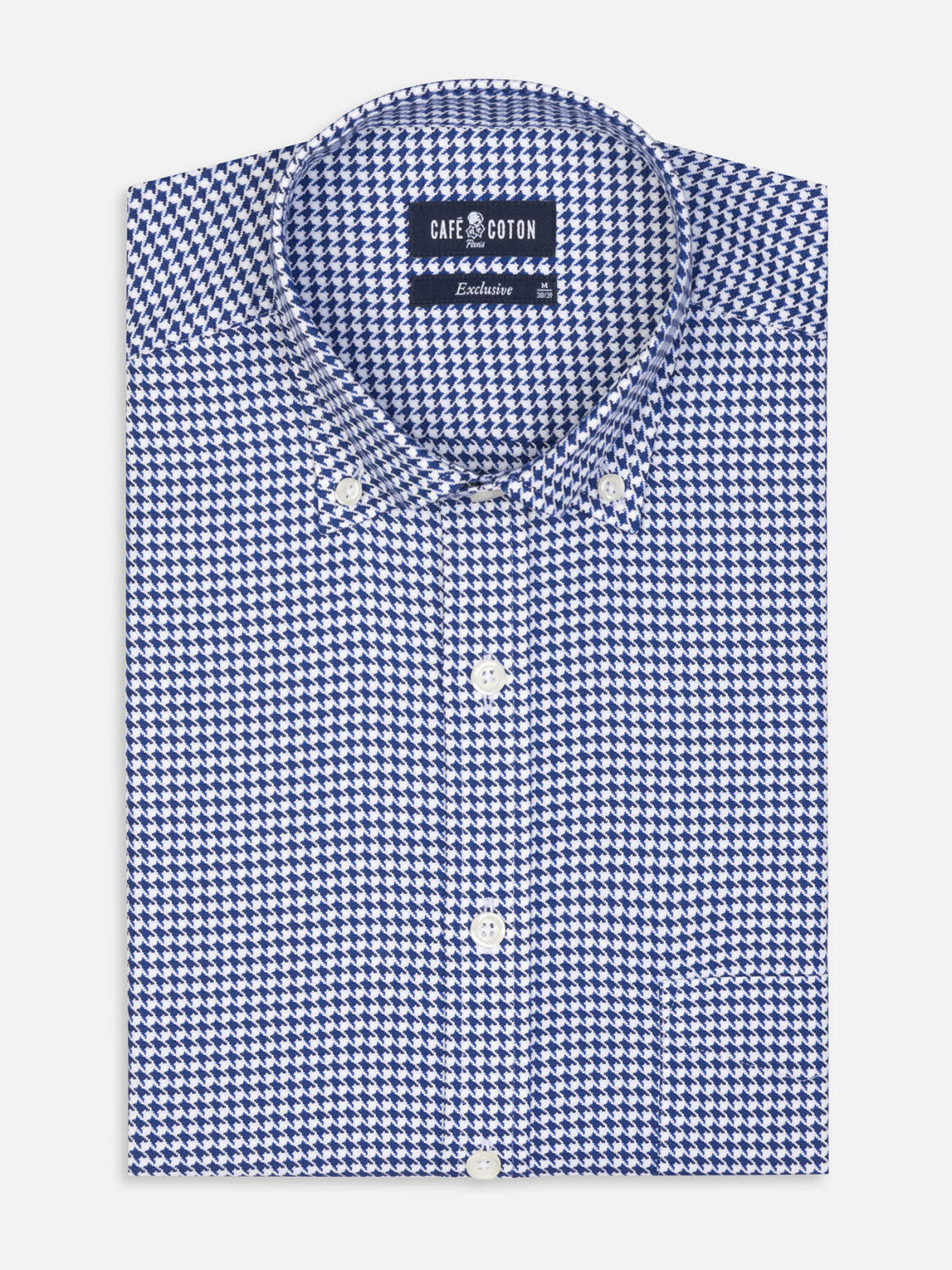 Chemise Leelan texturée marine  - Col Boutonné