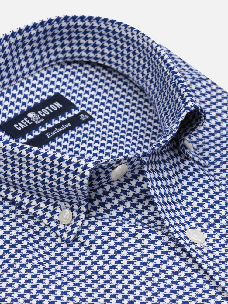 Leelan shirt, navy textured  - Button down collar