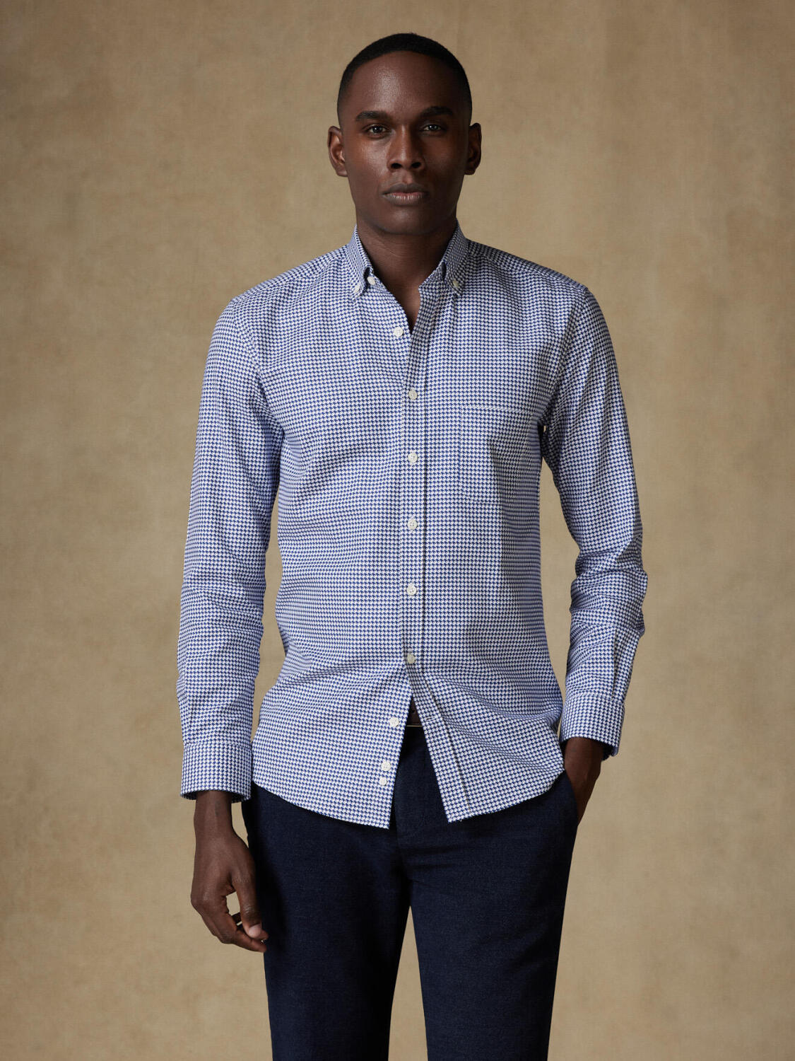 Chemise Leelan texturée marine  - Col Boutonné