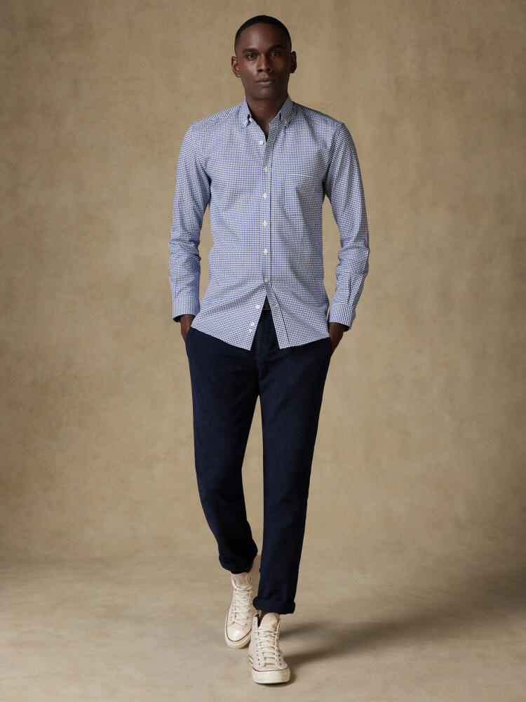 Leelan shirt, navy textured  - Button down collar