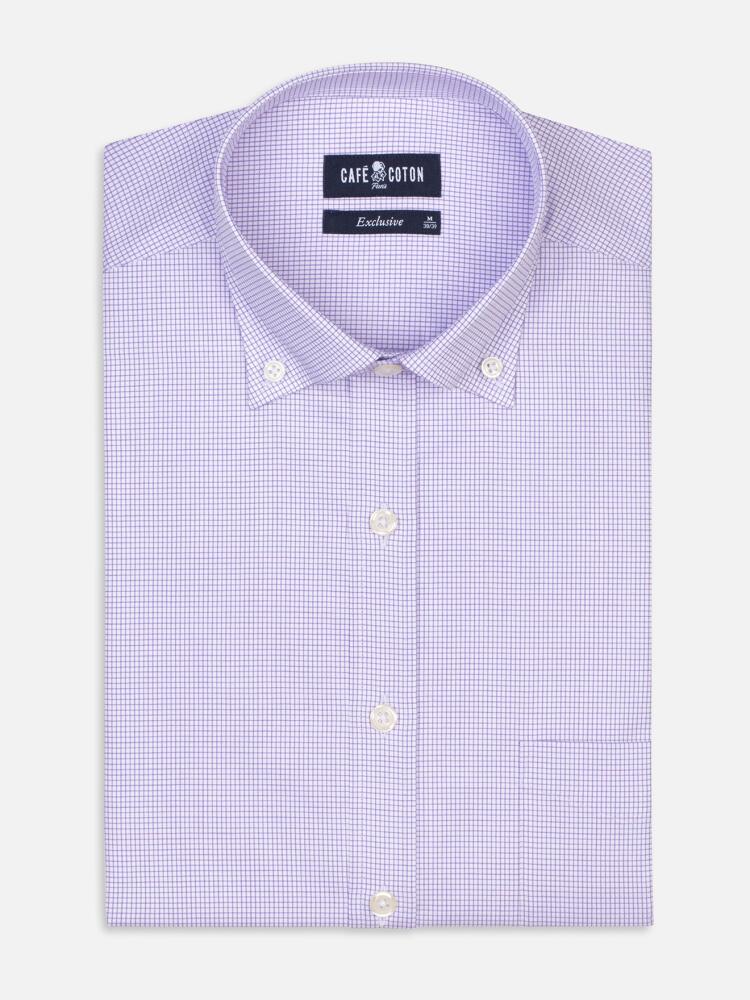 Chemise Lenny &agrave; carreaux parme - Col Boutonn&eacute;