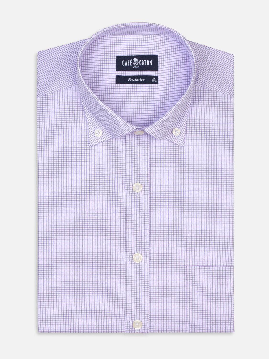 Chemise Lenny &agrave; carreaux parme - Col Boutonn&eacute;