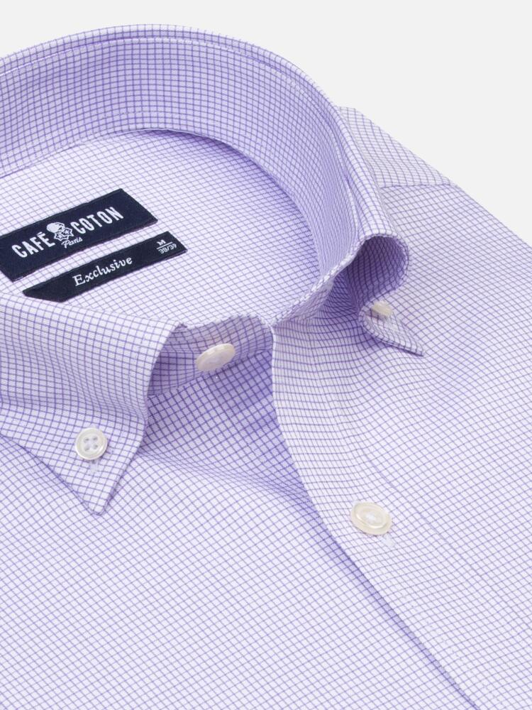 Chemise Lenny &agrave; carreaux parme - Col Boutonn&eacute;