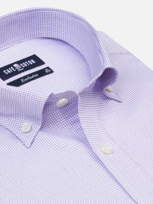 Chemise Lenny à carreaux parme - Col Boutonné