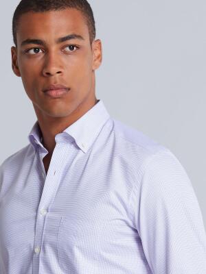 Chemise Lenny à carreaux parme - Col Boutonné