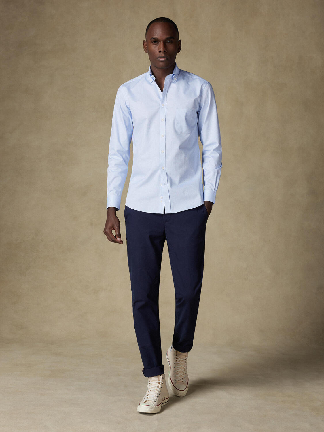 Hemd Lenny kariert himmelblau  - Buttondown Kragen