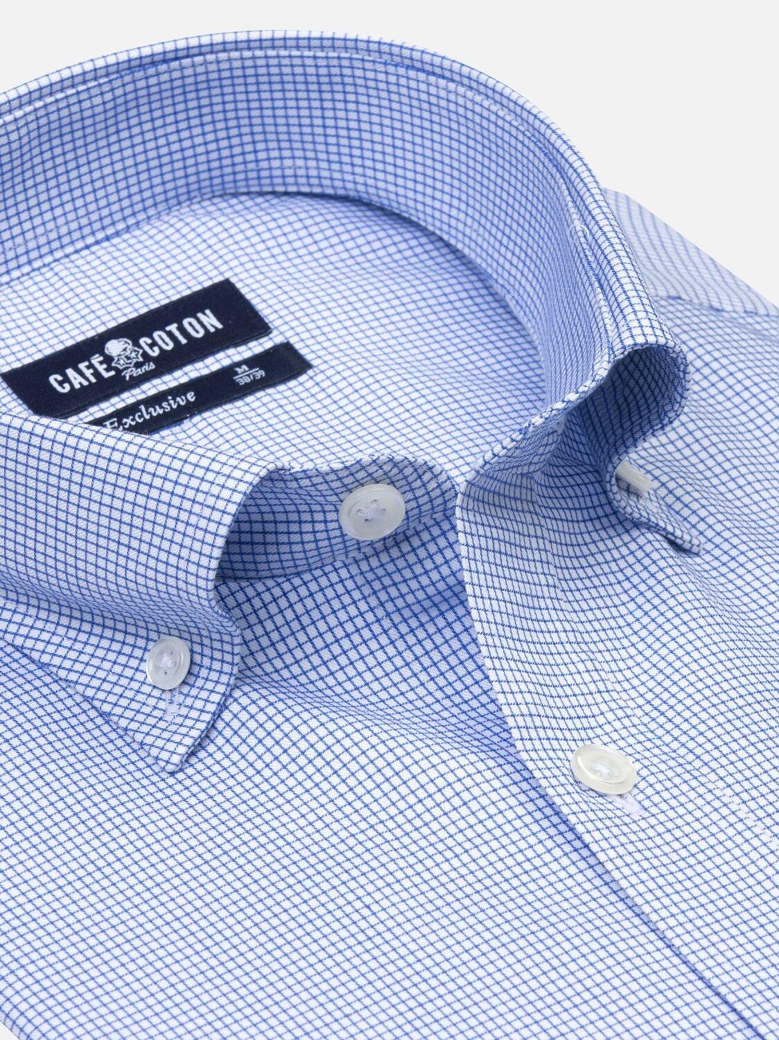 Chemise Lenny &agrave; carreaux bleue - Col Boutonn&eacute;