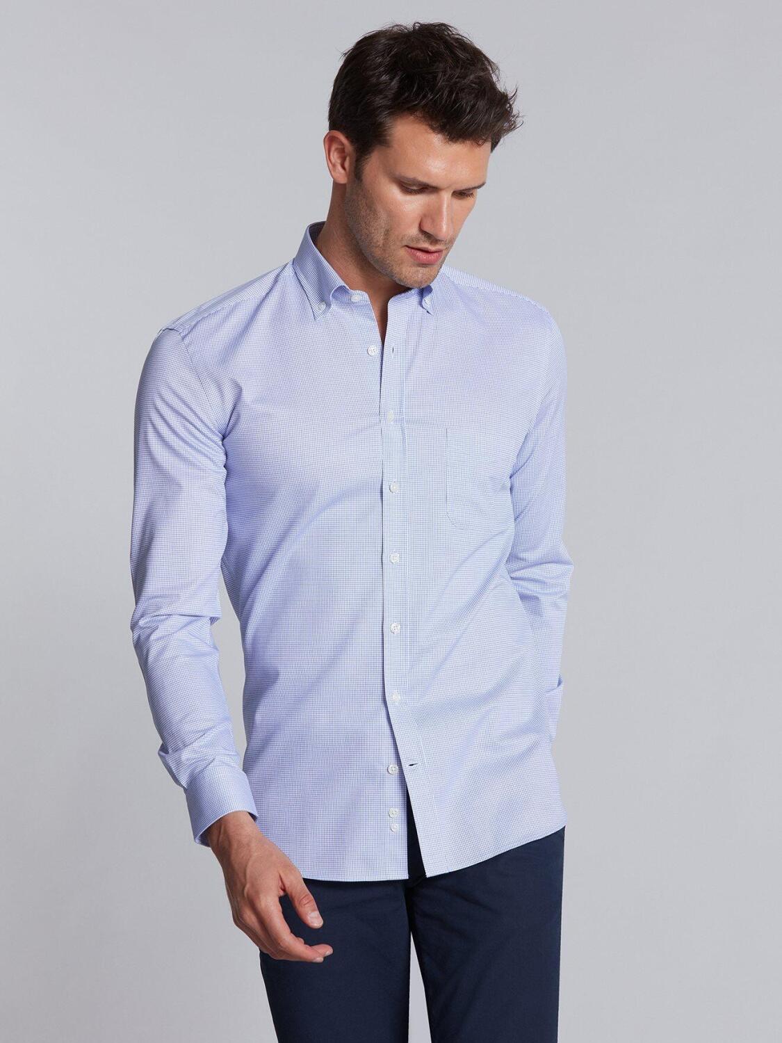 Chemise Lenny &agrave; carreaux bleue - Col Boutonn&eacute;
