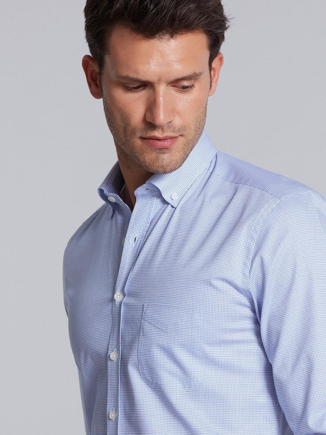Chemise Lenny &agrave; carreaux bleue - Col Boutonn&eacute;