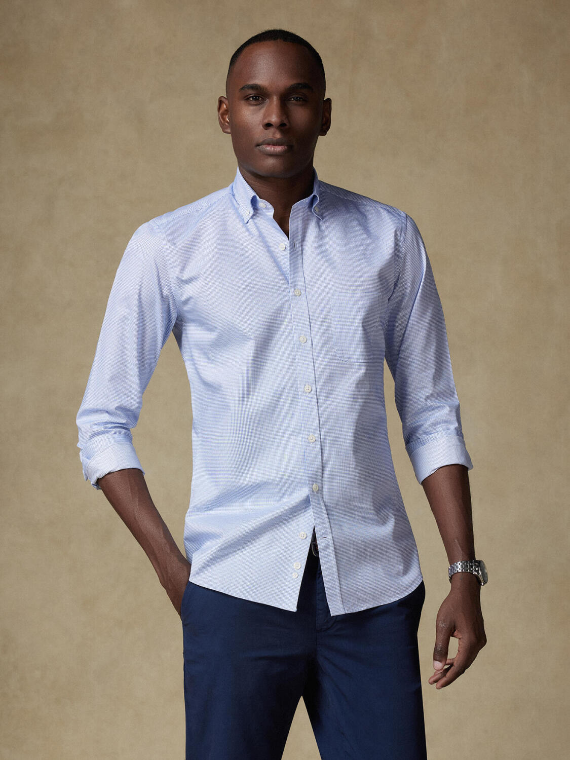 Overhemd Lenny met ruitjes blauw - Buttown down