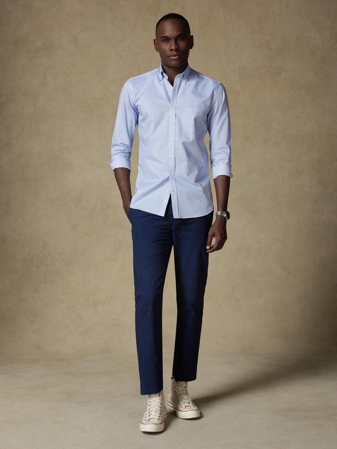 Overhemd Lenny met ruitjes blauw - Buttown down