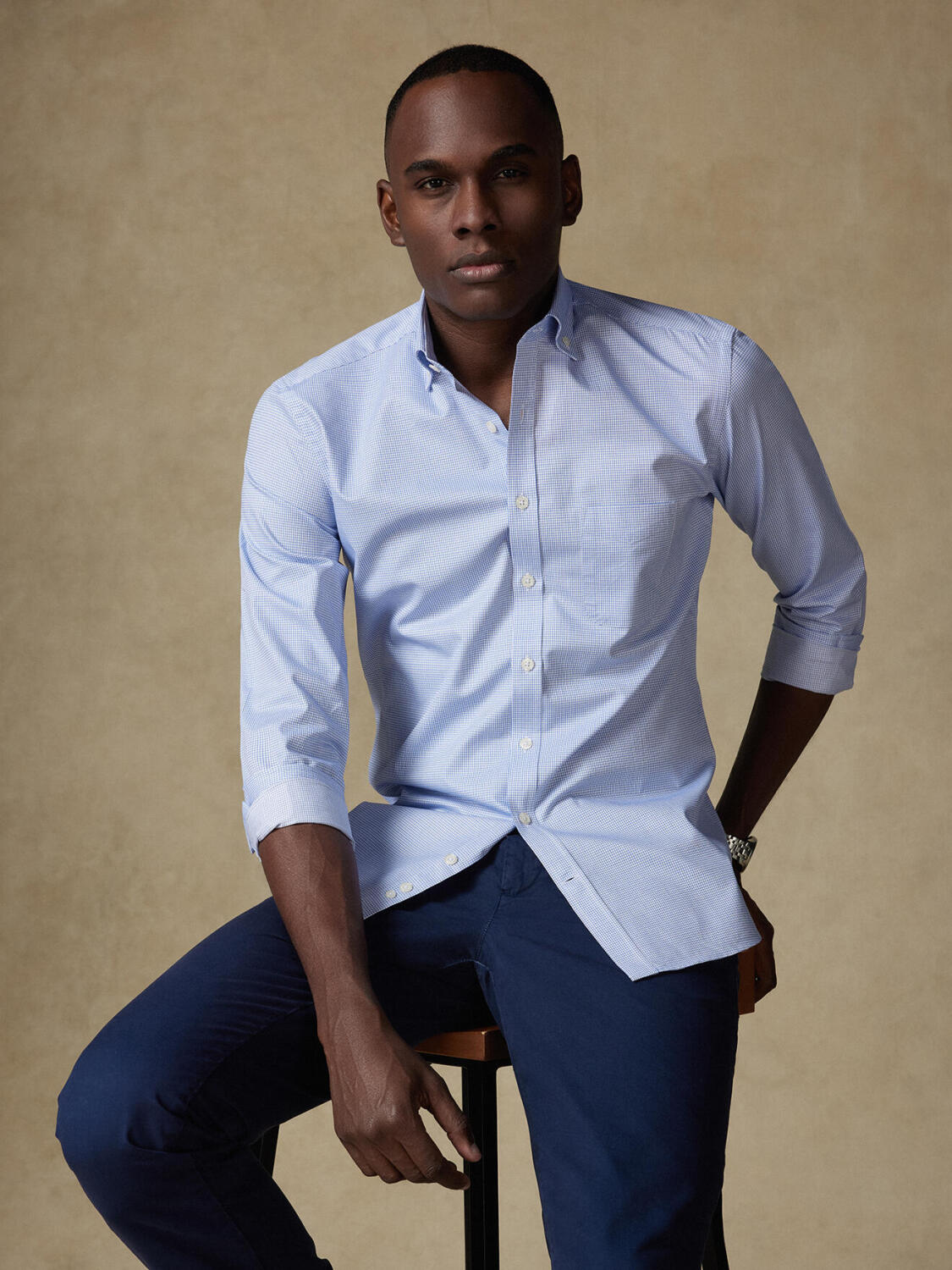 Overhemd Lenny met ruitjes blauw - Buttown down