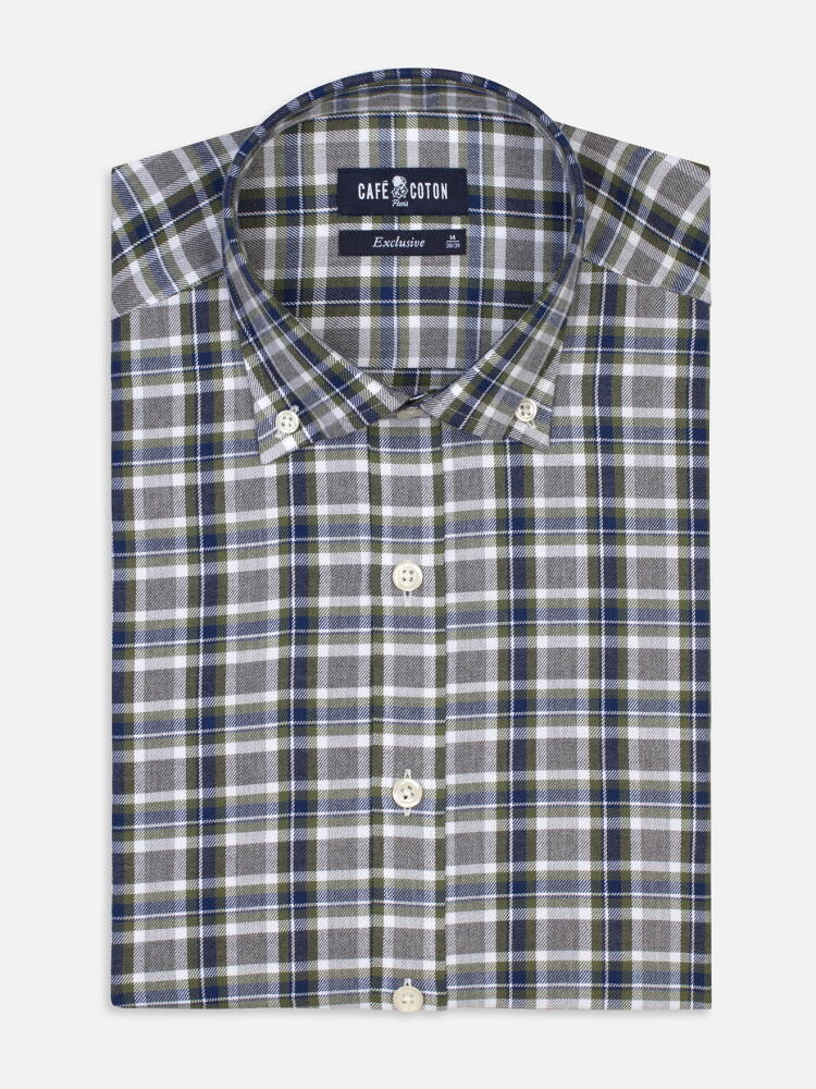 Leon green check shirt - Buttoned collar