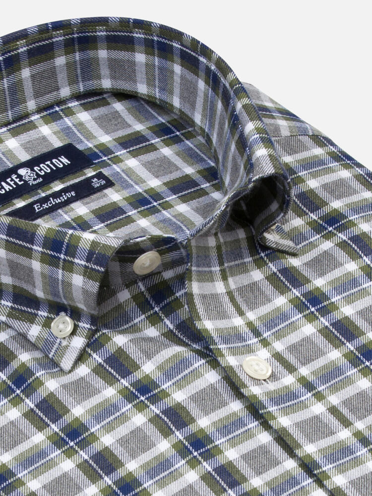 Leon green check shirt - Buttoned collar