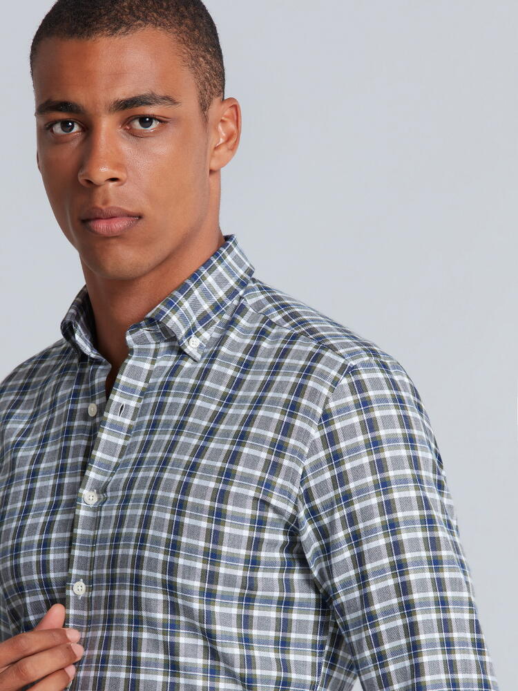 Leon green check shirt - Buttoned collar