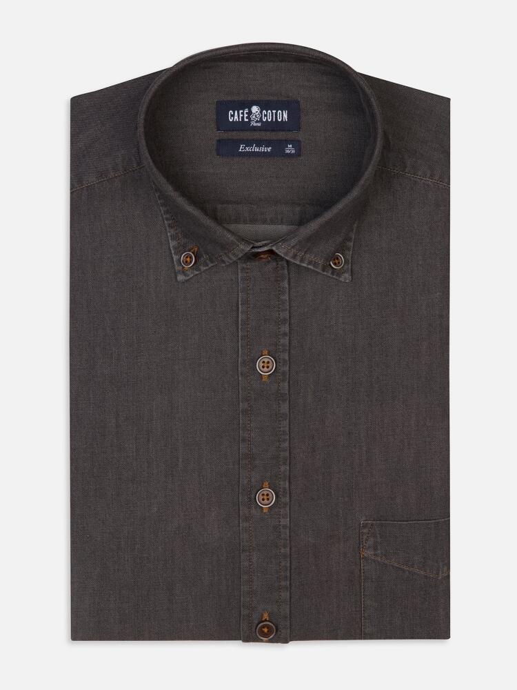 Chemise Lou grise en denim - Col Boutonné