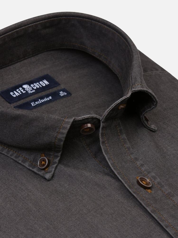 Chemise Lou grise en denim - Col Boutonné