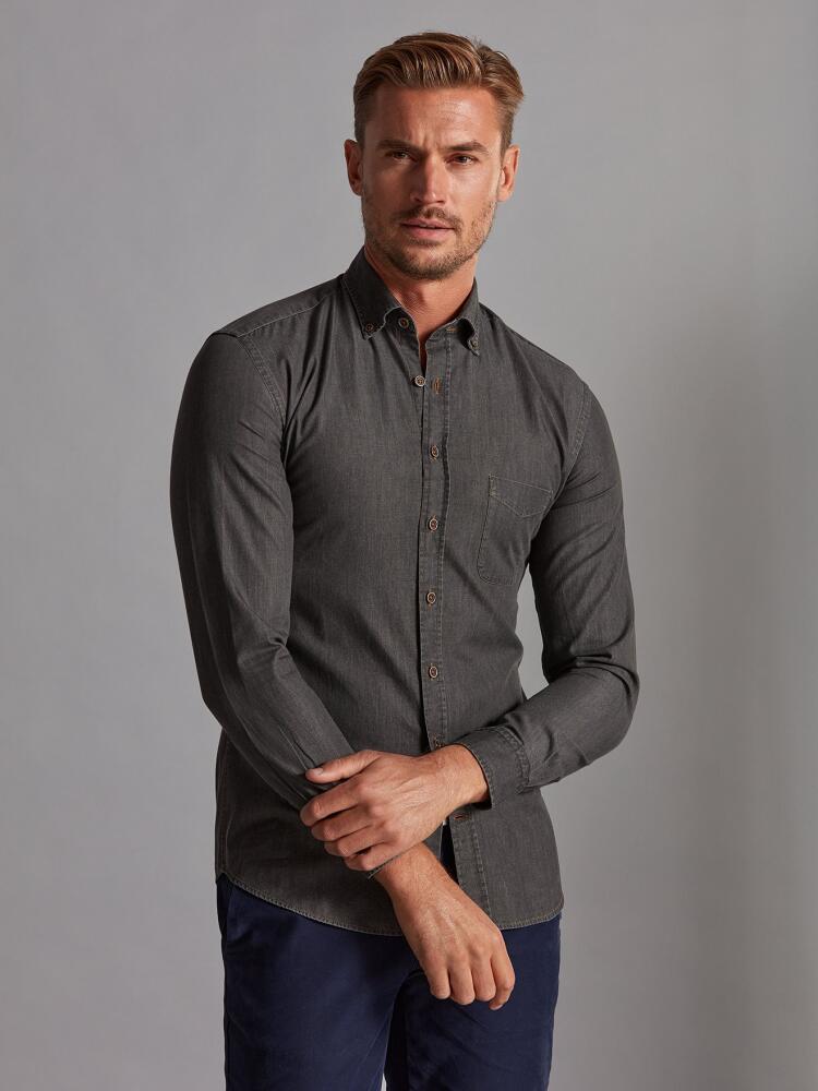 Chemise Lou grise en denim - Col Boutonné