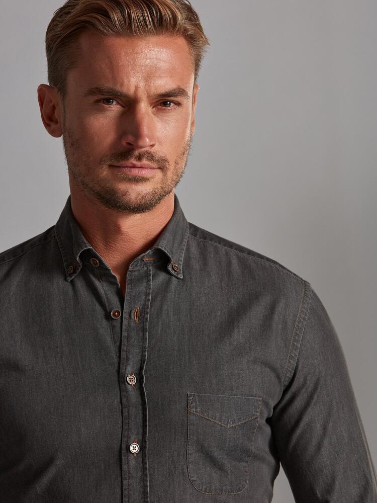 Chemise Lou grise en denim - Col Boutonné