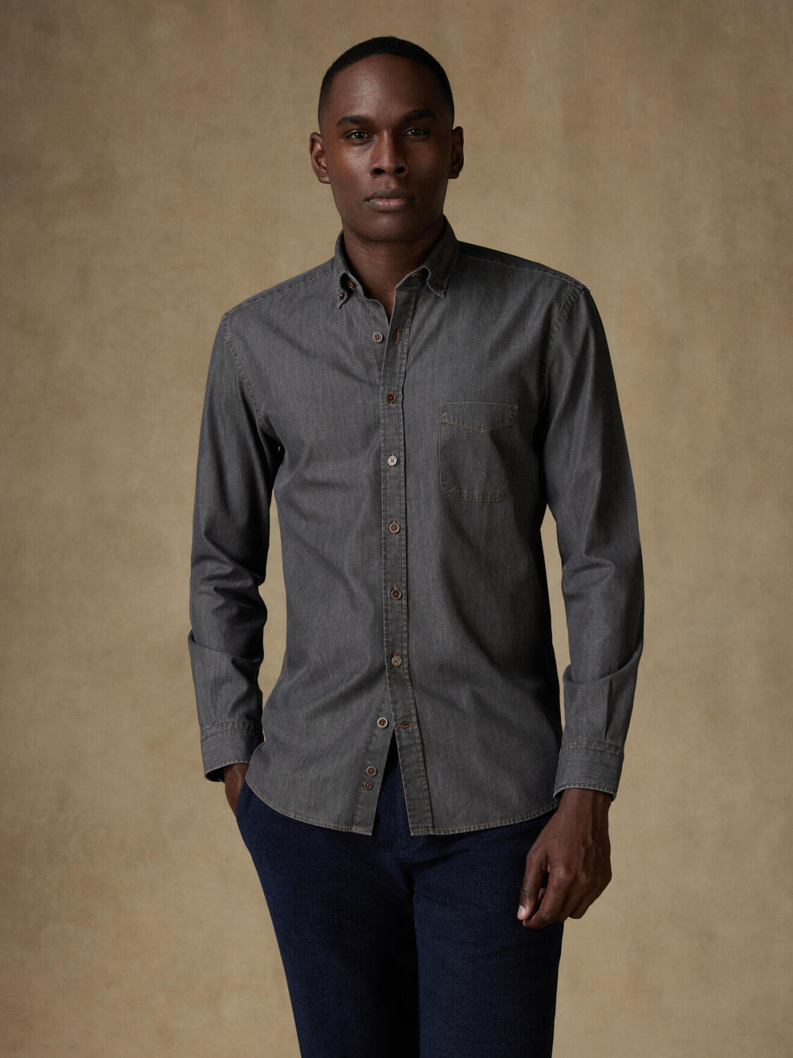 Lou Grey Denim Shirt  - Button down collar