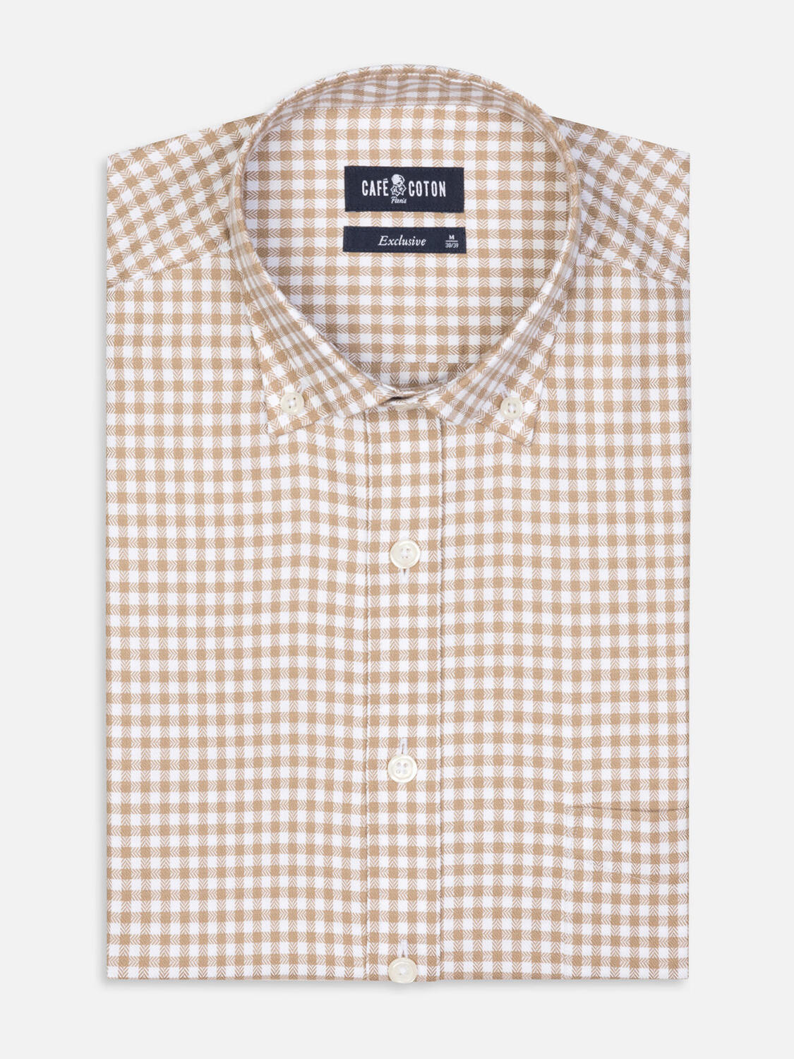 Chemise Lucas à carreaux beige - Col Boutonné