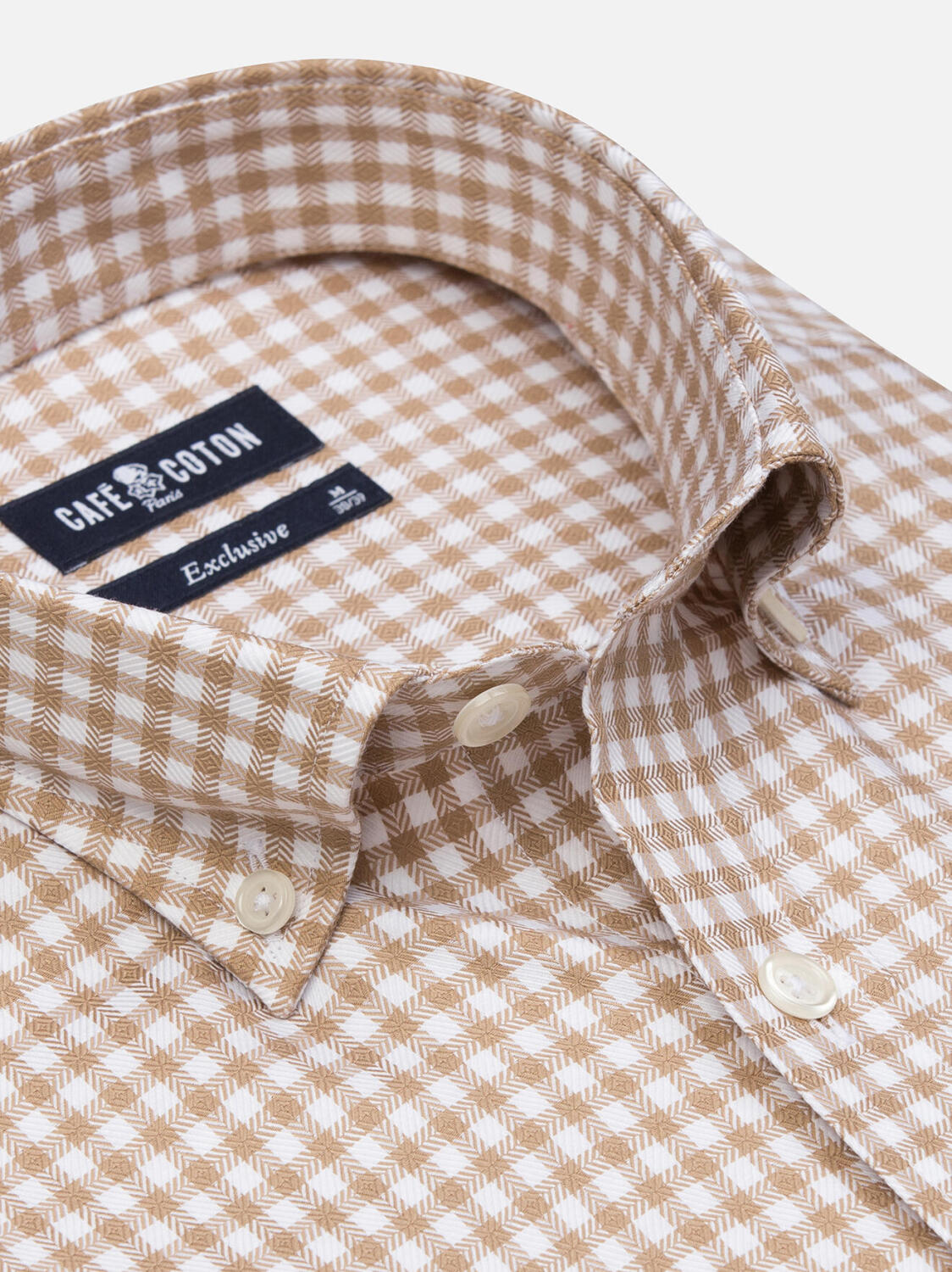 Chemise Lucas à carreaux beige - Col Boutonné