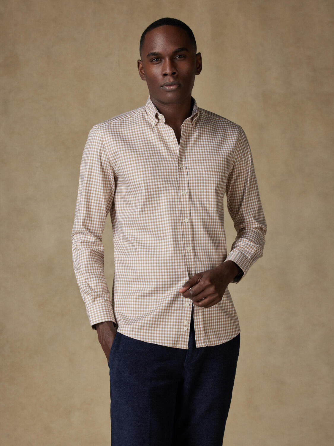 Chemise Lucas à carreaux beige - Col Boutonné