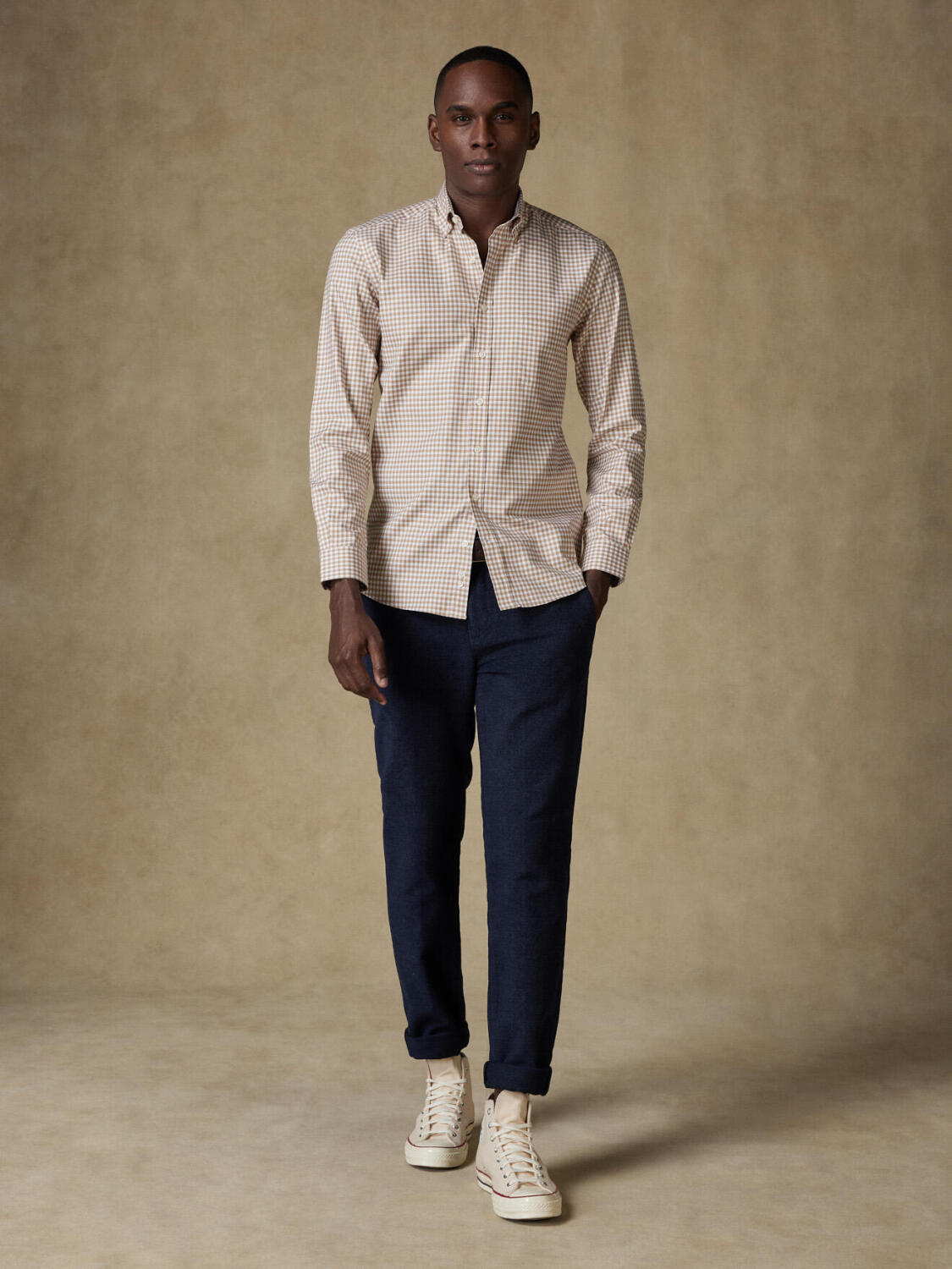 Chemise Lucas à carreaux beige - Col Boutonné