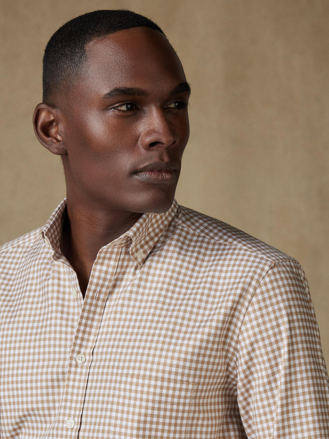 Chemise Lucas à carreaux beige - Col Boutonné