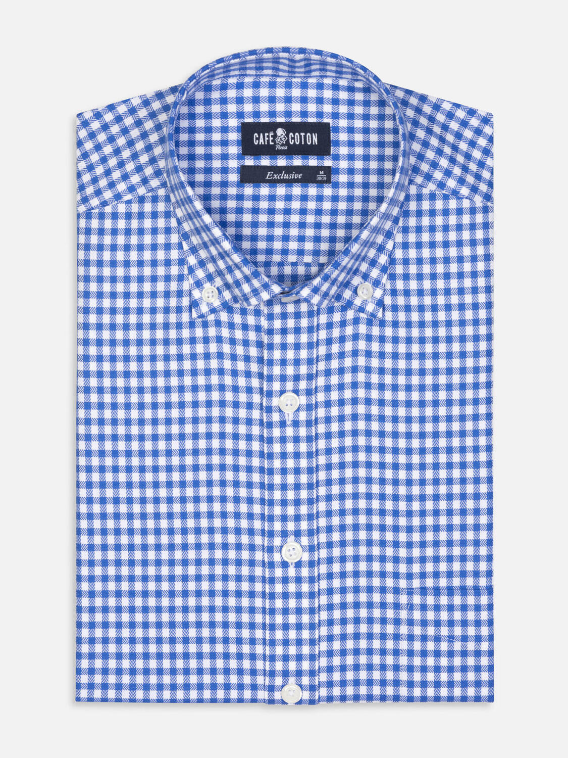 Chemise Lucas à carreaux bleu - Col Boutonné