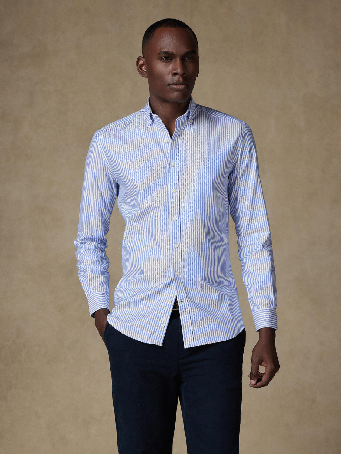 Lynn blauw gestreept overhemd - Button down Kraag