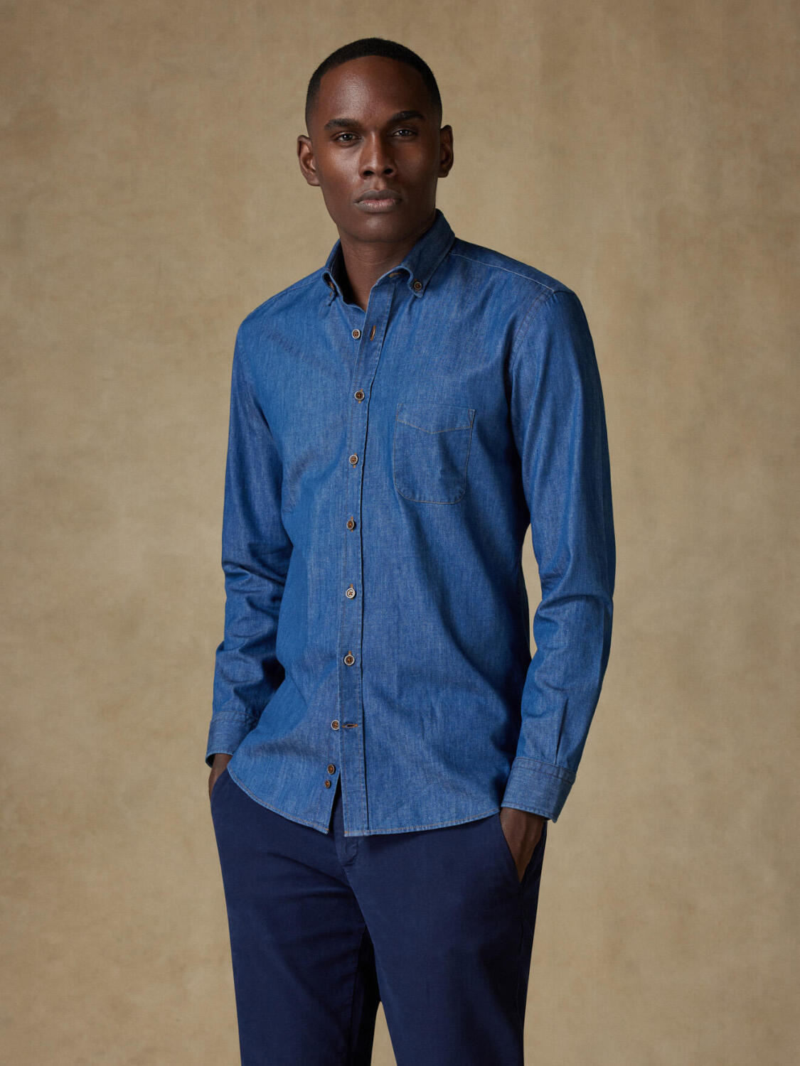 Malo denim overhemd - Button-down kraag