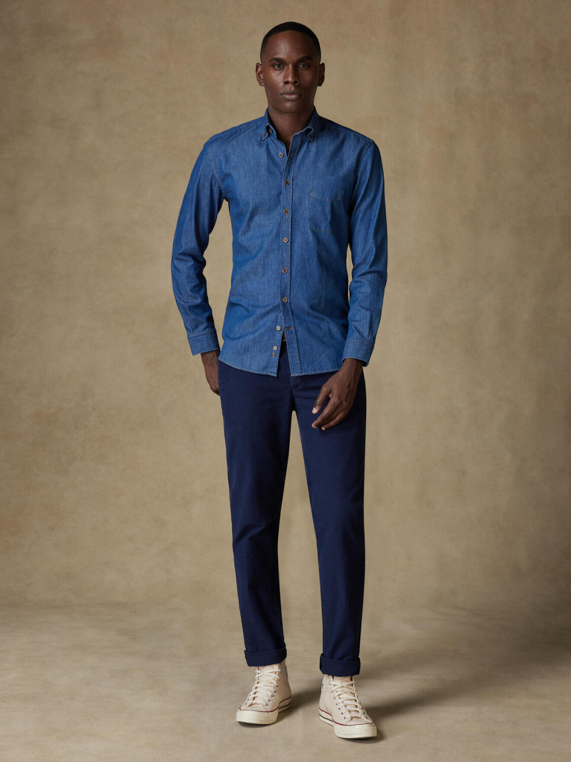 Malo denim overhemd - Button-down kraag